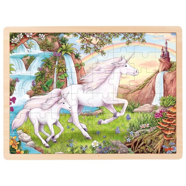 Goki Dřevěné puzzle - Jednorožci, 48 dílů