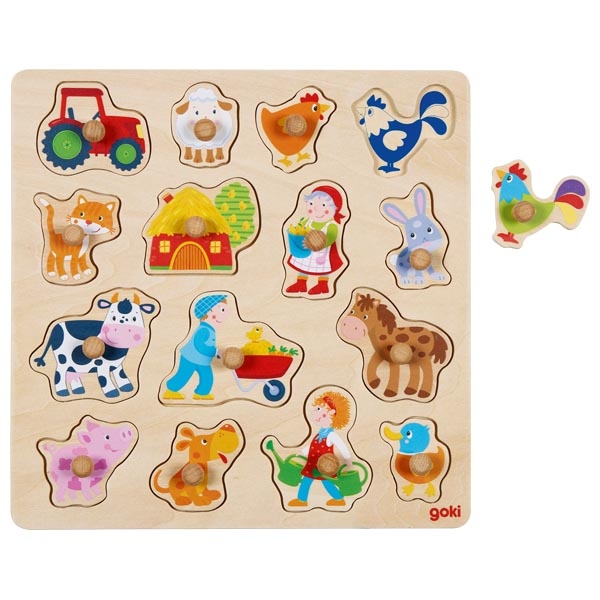 Goki Dřevěné vkládací puzzle - farma 15 kusů