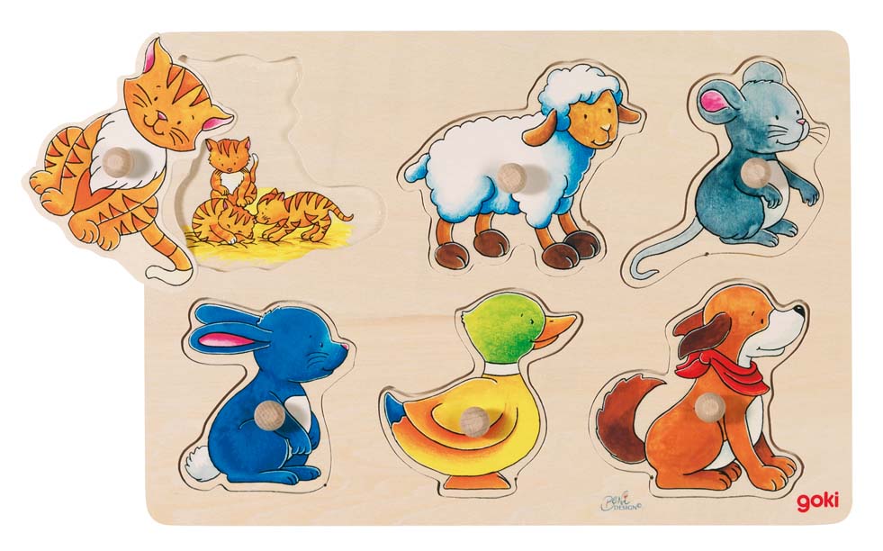Goki Dřevěné puzzle - Mláďátka