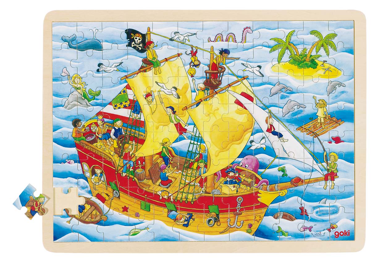 Goki Dřevěné puzzle - piráti
