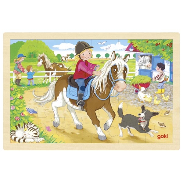 Goki Dřevěné puzzle - Dvůr s poníky