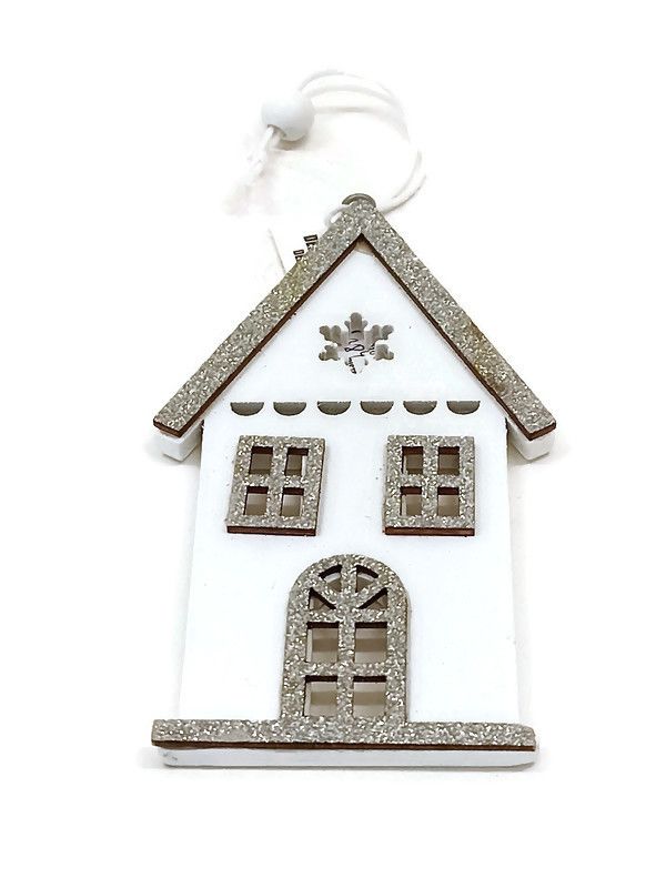 Dřevěný domeček - bílý se stříbrnou