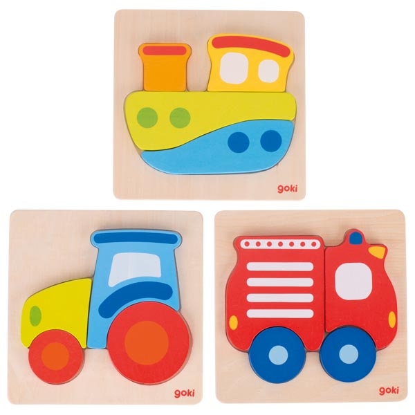 Goki Dřevěné puzzle - traktor, loď a hasiči