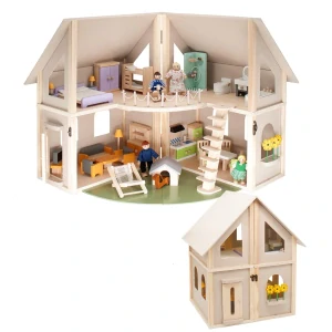 Dřevěný domeček pro panenky otevírací + DÁREK LEHÁTKO  PRO PANENKY RA808