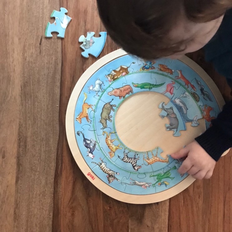 Goki Dřevěné puzzle - zvířátková spirála