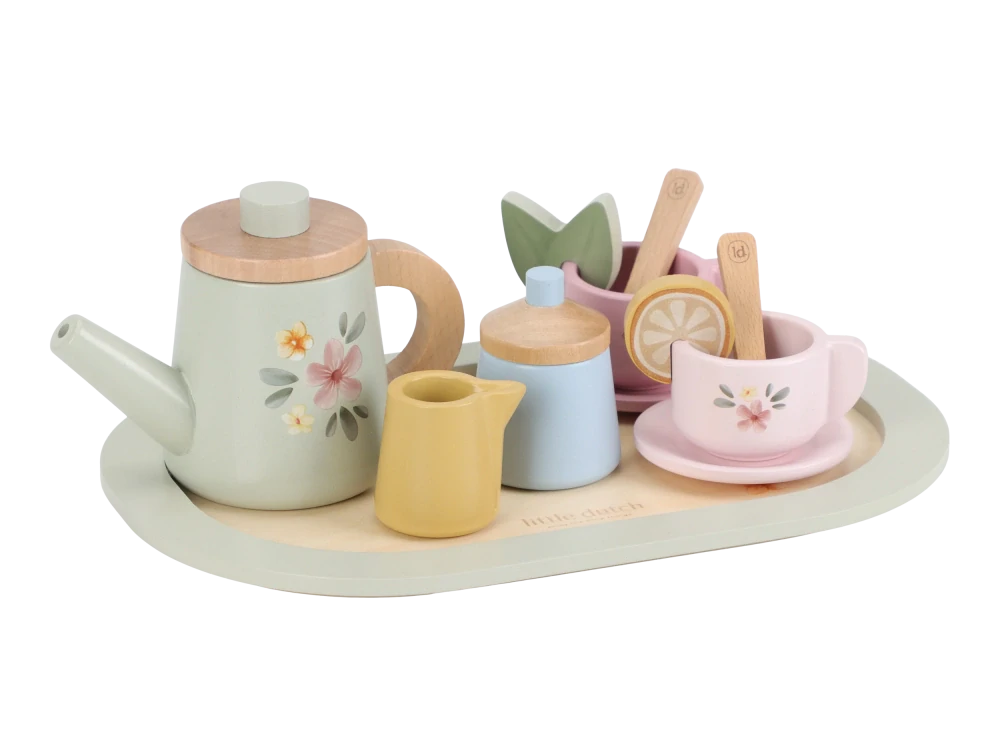 Little Dutch Čajový set dřevěný s květinovým potiskem