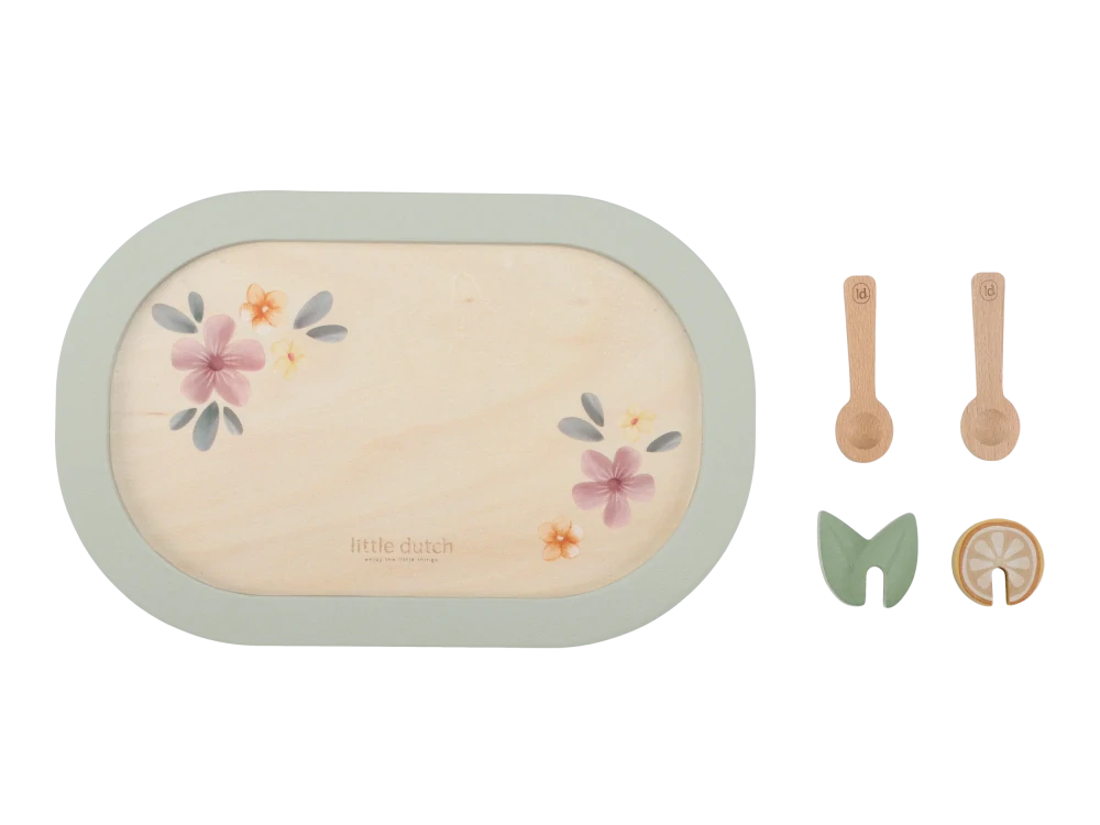 Little Dutch Čajový set dřevěný s květinovým potiskem