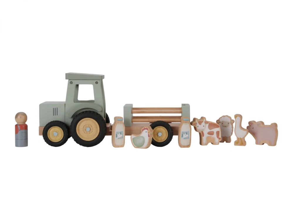 Little Dutch dřevěný traktor s přívěsem Farma