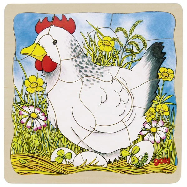Goki Dřevěné vícevrstvé vývojové puzzle - slepice