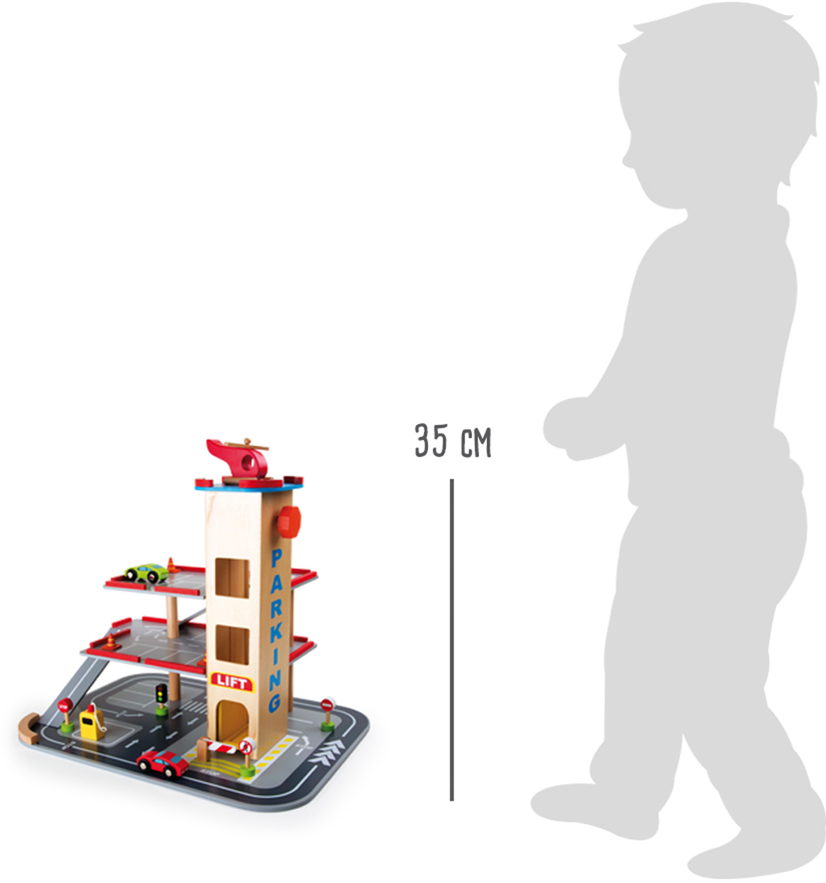 Dřevěná patrová garáž s výtahem a heliportem