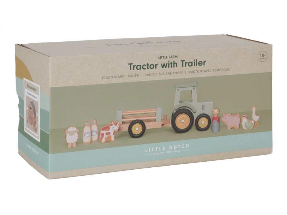 Little Dutch dřevěný traktor s přívěsem Farma