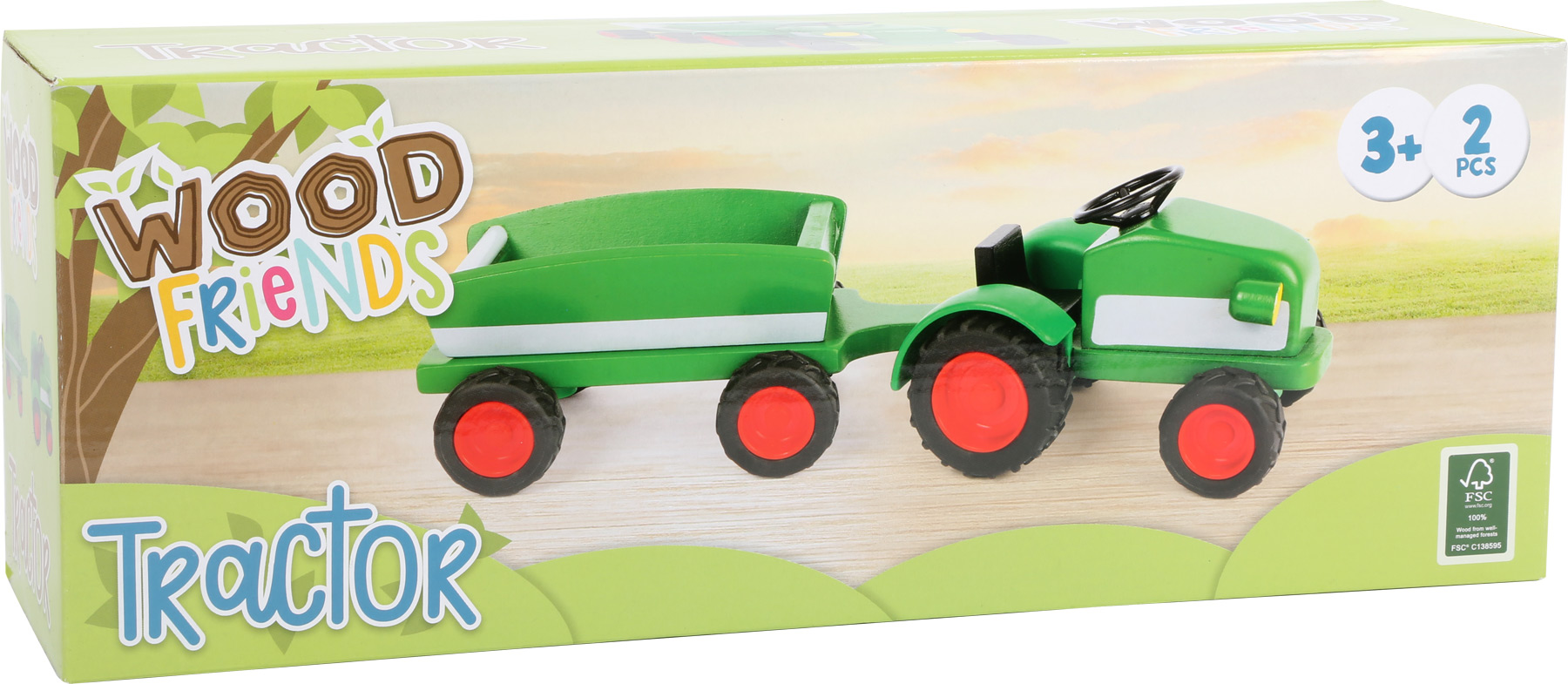 Dřevěný traktor s vlečkou