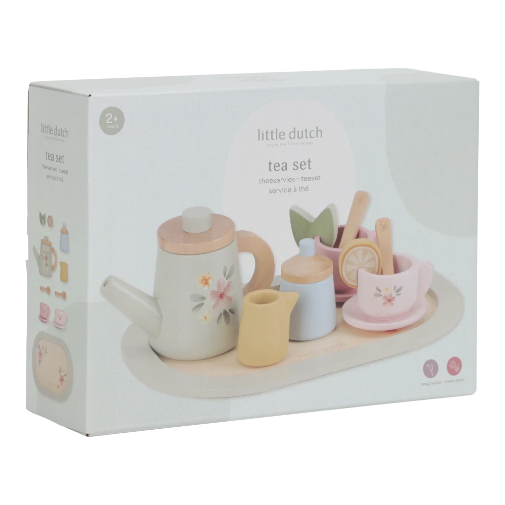 Little Dutch Čajový set dřevěný s květinovým potiskem
