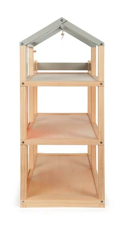 Dřevěný domeček pro panenky s nábytkem, přírodní